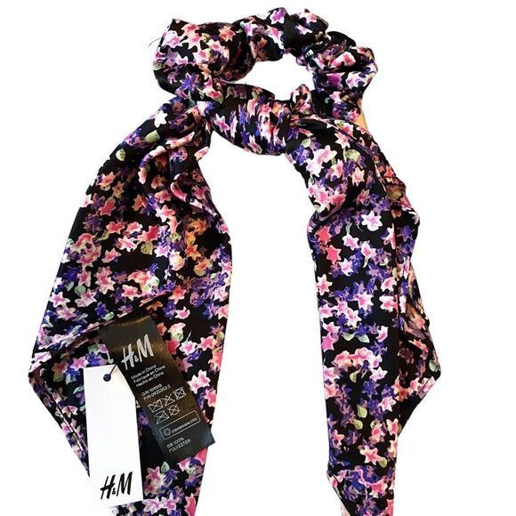 H&M Lash Next Door Tropical Print Hair Ribbon Tie Purple Floral Ribbon Tie - Picture 3 of 3
